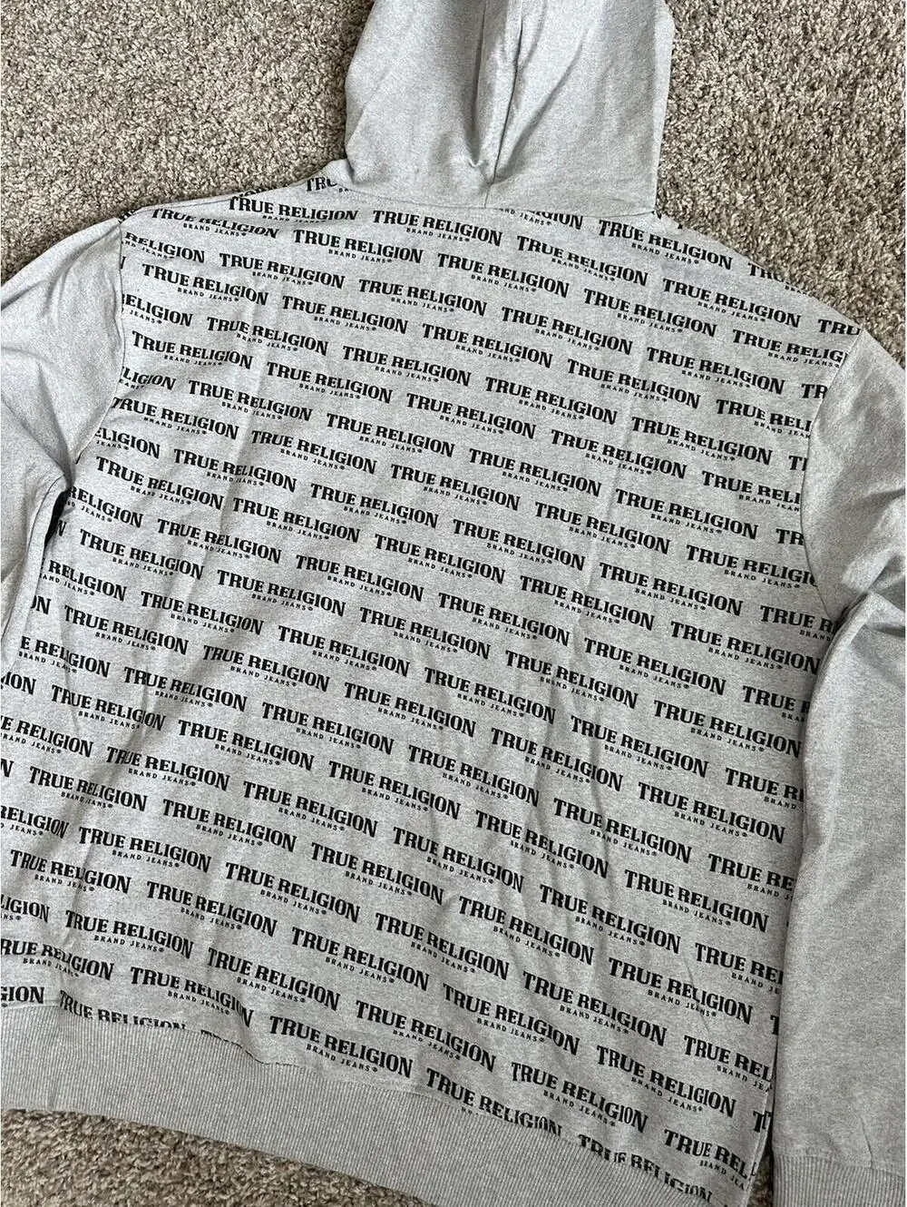True Religion Loungewear Gray All Over Print Pullover Lightweight Hoodie Size XL